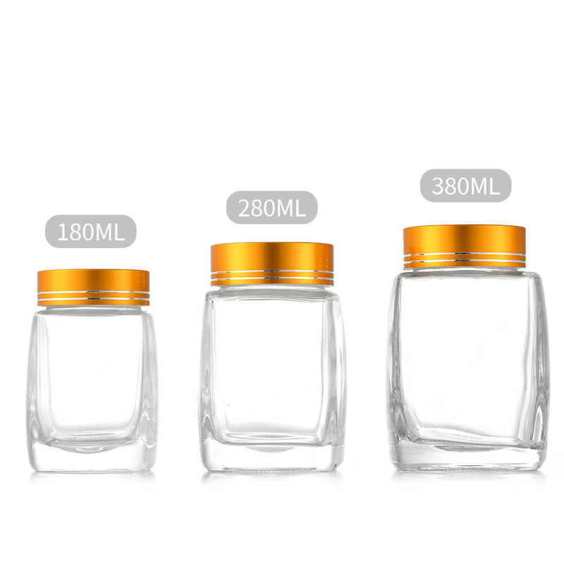 Wholesale large-mouth square glass bottles for honey